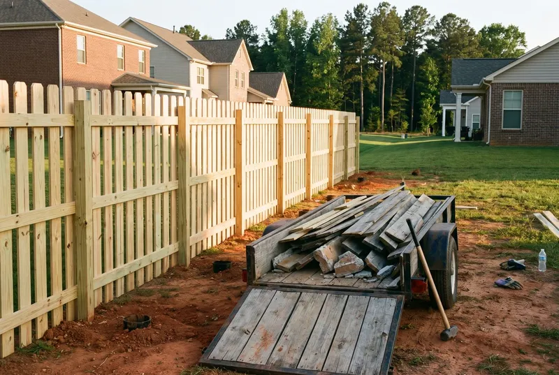 Old fence boards and footings in a trailer (sample photo)